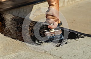 Construction techniques for waterproofing basement and foundations. Insulation material on the basement concrete wall
