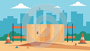 Construction of a temporary plywood fence around the worksite for safety and containment.. Vector illustration. photo