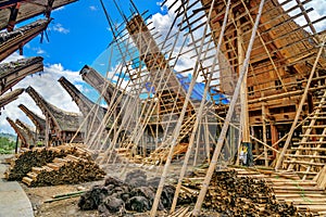 Construction of Tongkonan traditional rice barns and house