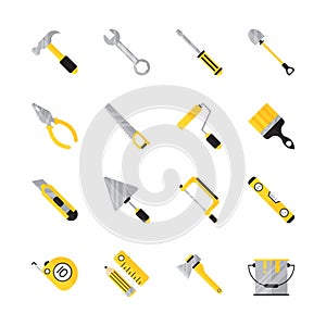 Construction tool flat icon set.