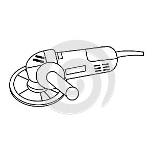Construction tool grinder, black outline on a white background, vector