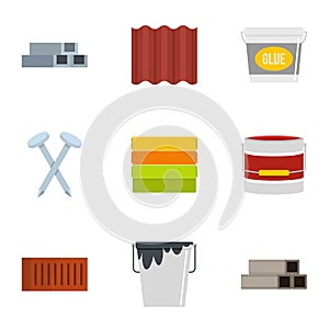Construction tool icon set, flat style