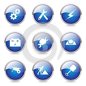 Construction Tools Blue Vector Button IconSet