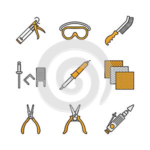 Construction tools color icons set