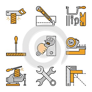 Construction tools color icons set