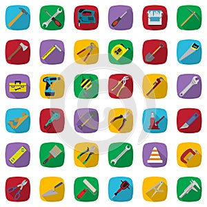 Construction tools color icons set. Vector industrial signs collection.