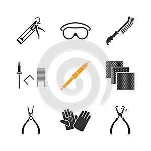 Construction tools glyph icons set