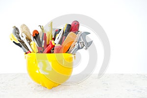 Construction tools in helmet