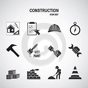 Construction tools icon set illustration