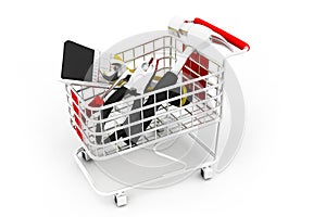 Construction tools inside a shopping cart