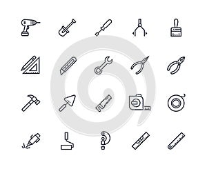 Construction tools line icons. Projecting and development toolbox, measurement instruments. Drawing, repairing vector photo