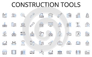 Construction tools line icons collection. Diction, Pronunciation, Enunciation, Articulate, Speech, Phtics, Language photo