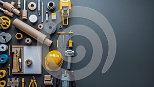 Construction Tools and Safety Gear Laid Out Flat