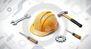 Construction Tools and Safety Helmet