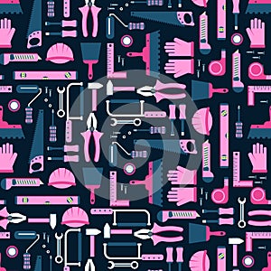 Construction tools seamless pattern. Work equipment vector illustration.
