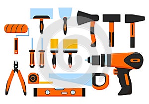 Construction tools set. Vector. Isolated on white background