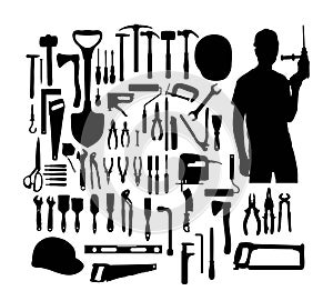 Construction Tools Silhouette, art vector design