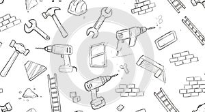 Construction Tools Sketch Seamless Pattern