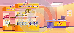 Construction tools store, hardware shop interior