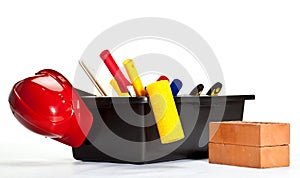Construction tools in a toolbox