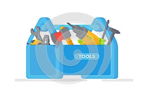 Construction tools. Vector illustration of a blue tool box. Tool box.