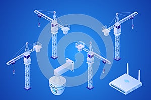 Construction Site Tools Isometric Vector Icons Set