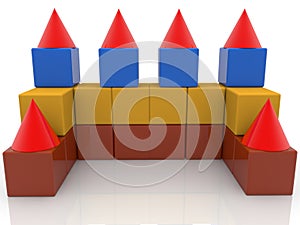 Construction of the toy cube fortress with red towers