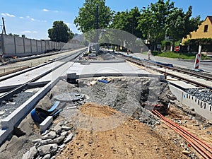 Construction of a tram line in Prague Ruzyn