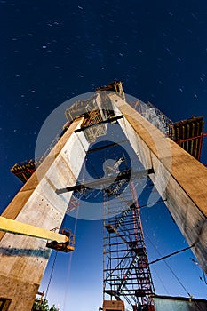 Construction Twilight / Night Scene - Ironton-Russell Cable Stayed Suspension Bridge - Ohio River - Ohio & Kentucky