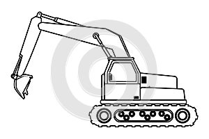 Construction vehicle backhoe in black and white