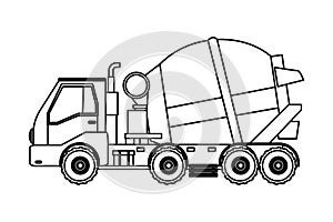 Construction vehicle cement truck in black and white