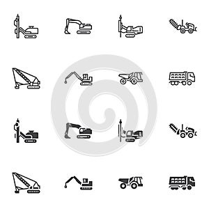 Construction vehicle icon set