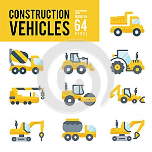 Construction Vehicle and Transport Flat Icons