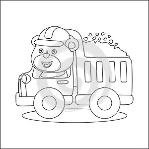 Construction vehicles coloring book or page with cute litle animal driver,Creative vector