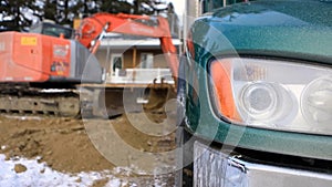 Construction vehicles on groundwork site