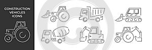 Construction vehicles. Heavy special transport icon. Vector illustration. Excavator. Bulldozer. Tractor