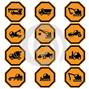 Construction vehicles icon set