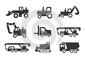 Construction vehicles icon set