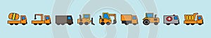 Construction vehicles or industrial car design template with various models. vector illustration isolated on blue background