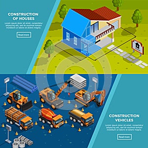 Construction Vehicles Isometric Banners