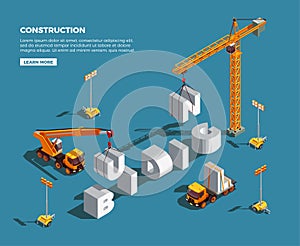 Construction Vehicles Isometric Composition