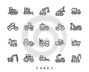 Construction Vehicles line icon set