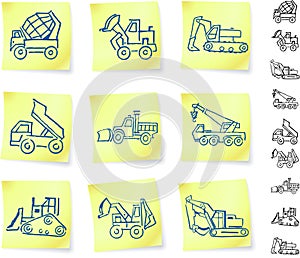 Construction Vehicles on Post It notes