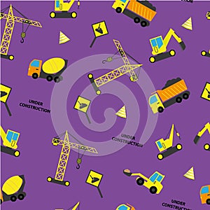 Construction vehicles seamless pattern