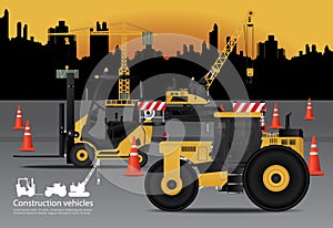 Construction Vehicles Set with Building Background