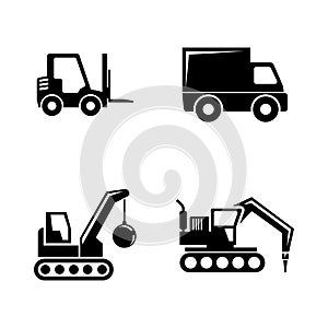 Construction vehicles. Simple Related Vector Icons