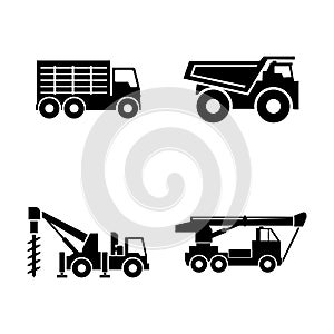 Construction vehicles. Simple Related Vector Icons