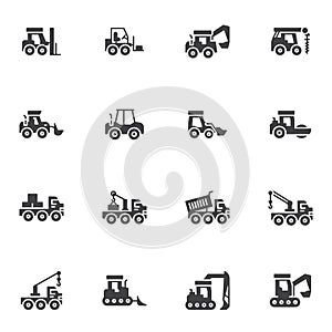 Construction vehicles vector icons set