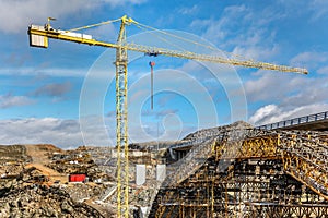 Construction of a viaduct, civil engineering to build a road