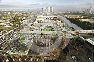 Construction and view of surrounding cities at Eastwood City, Pasig, Philippines photo